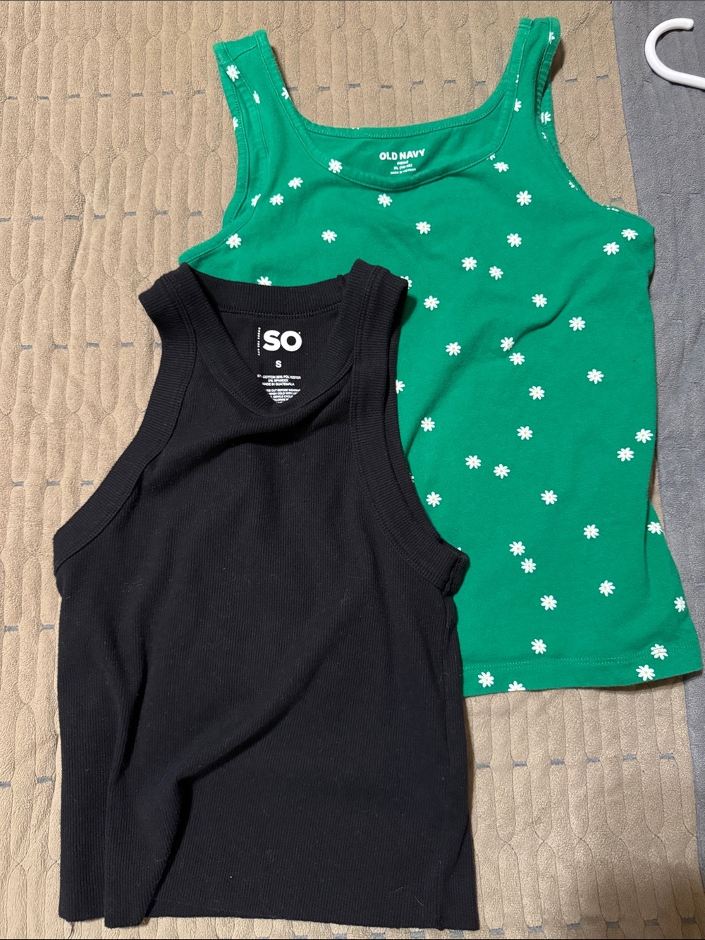 Old Navy Green Daisy Tank with Black Ribbed Tank - Girls 2-Pack